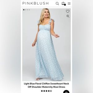 Light Blue Floral Chiffon Sweetheart Neck Off Shoulder Maternity Maxi Dress